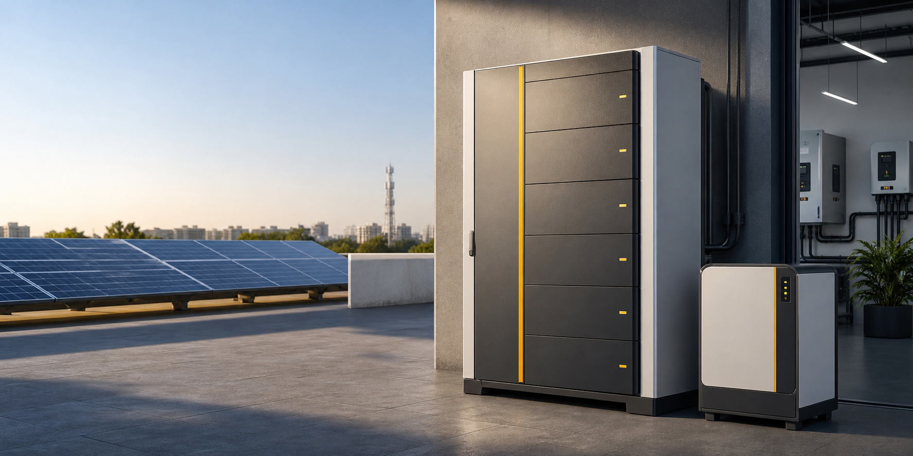 Lithium battery storage with solar panels